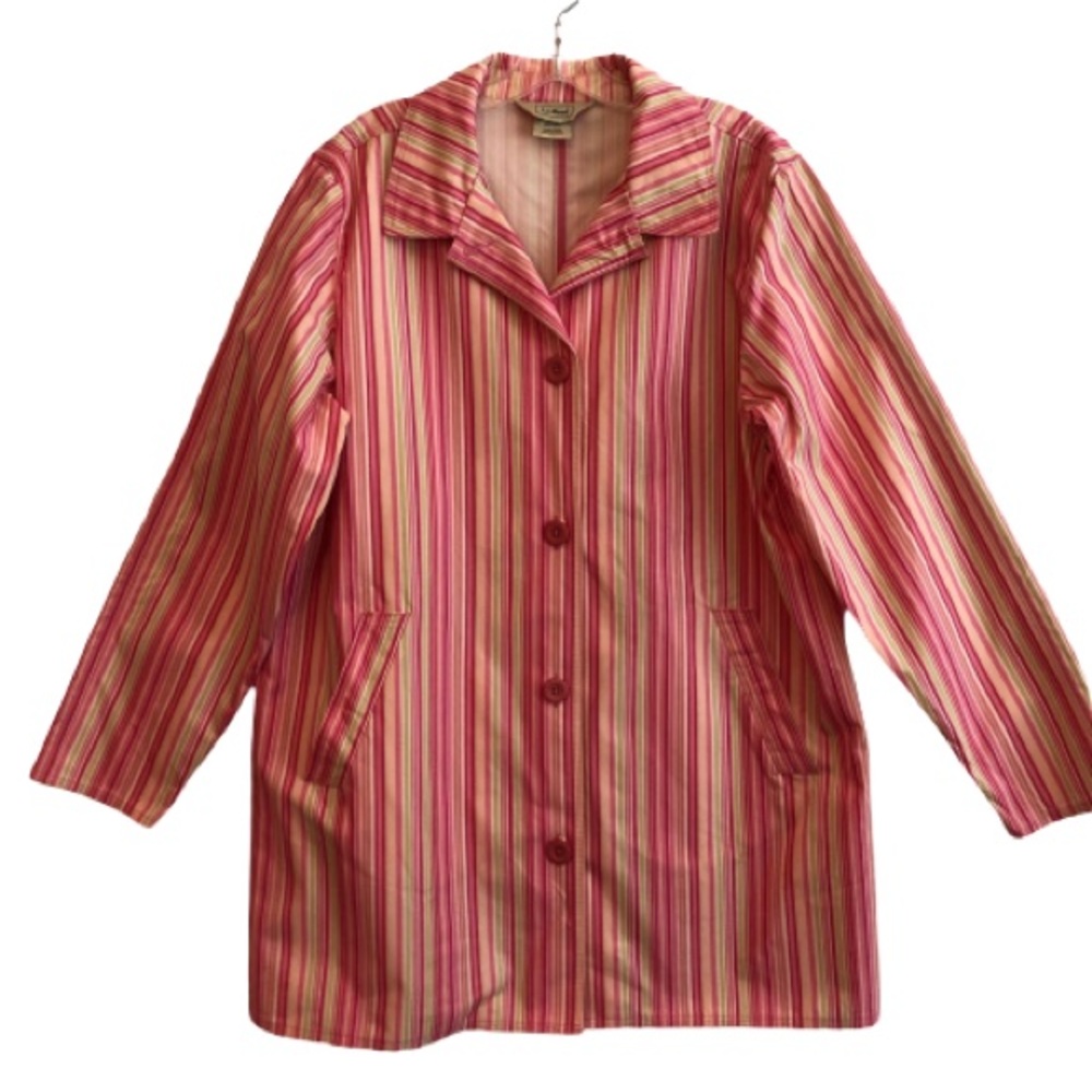 LL Bean Barbie Pink Striped Cotton Trench Coat L EUC